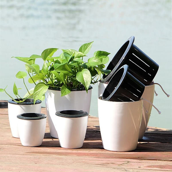 Lättja Blomkruka Kreativ Automatisk Vattenabsorption Succulent Växt Harts Hydroponisk Kruka Rund Harts Blomkruka