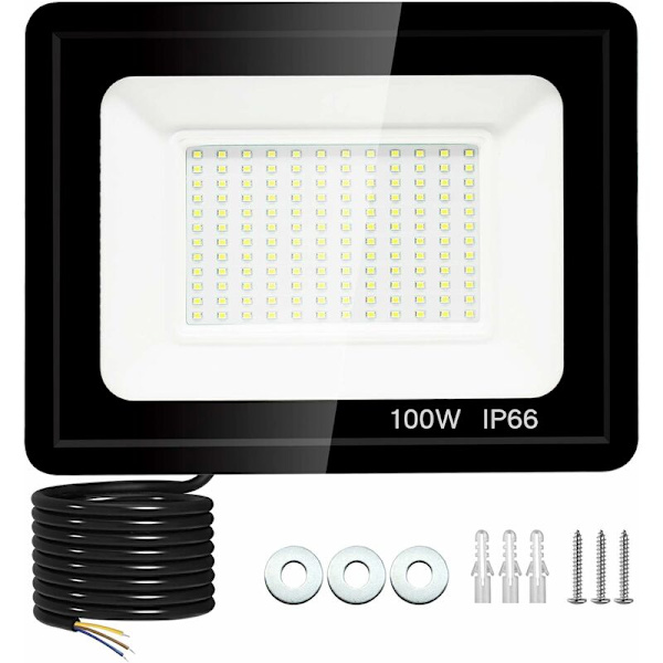 100W LED-ulkovalaisin, 9000LM Ulkovalo, IP66 Vedenkestävä Ulkovalaistus Turvallisuus LED-lamppu, 6000K Kylmä Valkoinen LED-ulkovalaisin