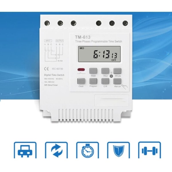 Trefaset programmerbar bryter 380V 415V TIMER med bakgrunnsbelysning