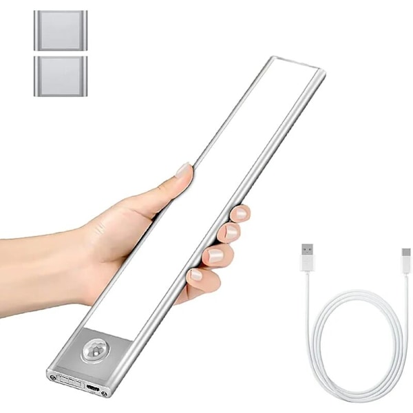 LED-belysning för skåp, Bärbara automatiska skåpslampor, Rörelsesensorlampor, Magnetiska trådlösa USB-laddningsbara LED-remslampor, Lämpliga för skåp,