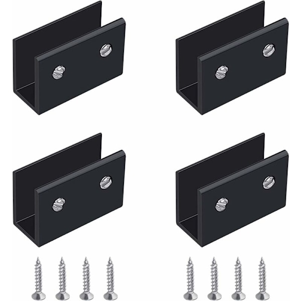 Glasklämma, 4 stycken väggmonterade glashyllfästen Svart glashyllfäste, justerbart glashyllfäste i aluminiumlegering, för 8-10 mm tjocklek