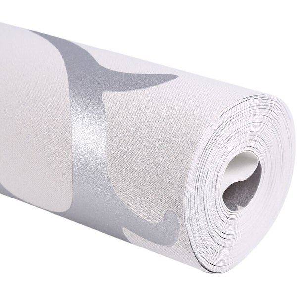 Luksuriøs Non-woven Præget Vertikal Soveværelse 3D Tapet Hjem Decor Sølv
