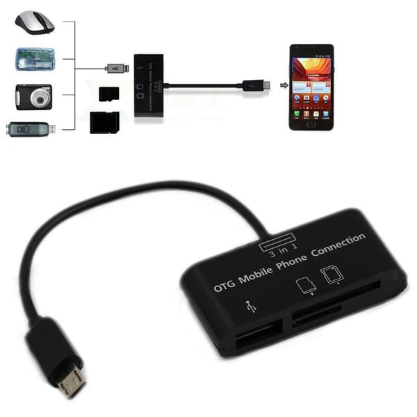 USB-tilslutningssæt Sort multifunktionskortlæser SD -SD HUB til OTG-mobiltelefon