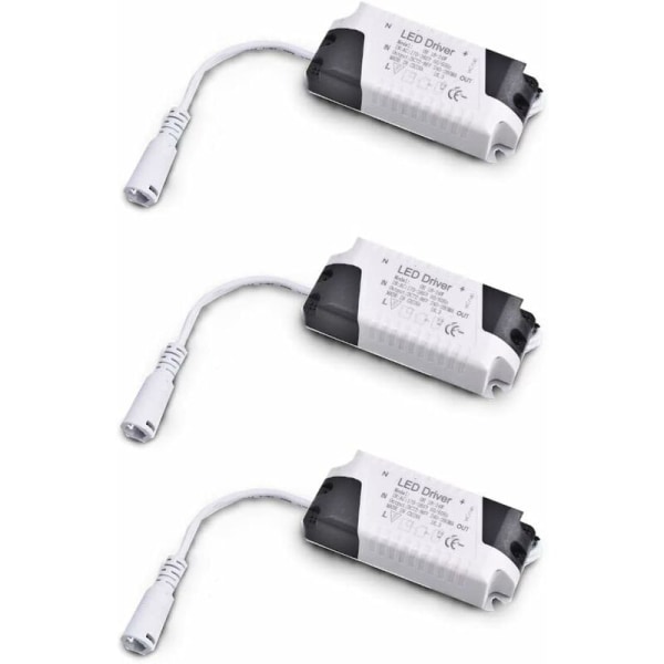 Pack x3 Transformer Driver 18W-24W DC, monijännitetulo 85-265V AC 50/60Hz, lähtö 36-72 Vdc 240-260 mA. Soveltuu alasvalojen ja muiden LE vaihtoon