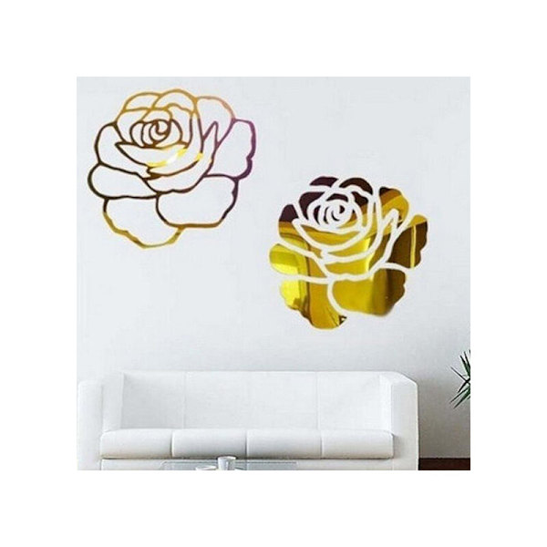 Rosor Kombination 3D Spegel Väggdekaler Heminredning Sovrum Kök Vardagsrum DIY Dekor (Guld)