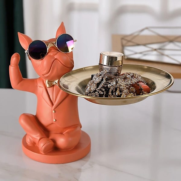 Stue Dekor Briller Bulldog Skulptur Dyr Figurer Ornament Statue Bord Dekorasjon Bulldog Fruktfat, D