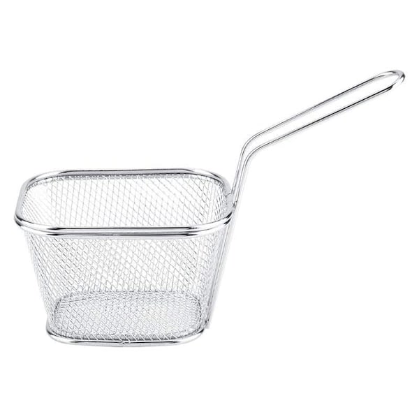 Pommes frites-kurver, 1 stk Mini kurv i rustfritt stål med håndtak for pommes frites, chips, reker, poteter.