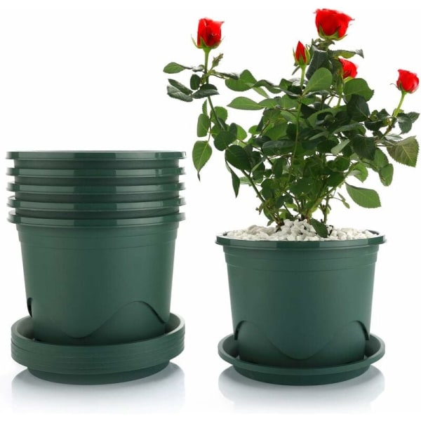 21cm Plastkruka med bricka - Set om 6, Dekorationskruka för Bonsai, Suckulenter, Aloeört -