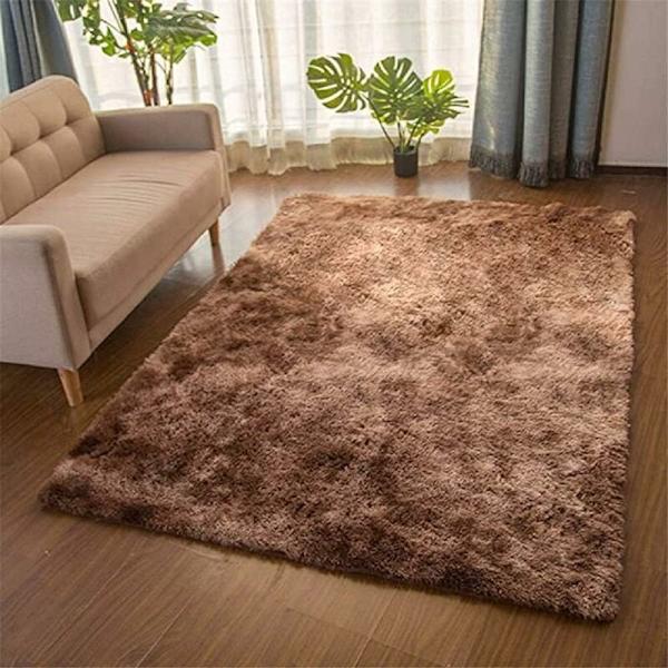 Sovrum Matta Modern Vardagsrumsmatta Mjuk Fluffig Shag Matta Extra Mjuk och Bekväm Matta Tjock Fluffig Inomhus Halkskyddad Matta för Vardagsrum (Brun Vit