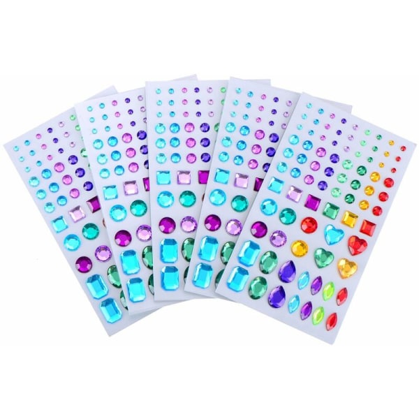 Selvklebende Rhinestone-klistremerker Bling Craft Crystal Gem Stickers, Assortert størrelse, 5 ark (Multicolor 3)