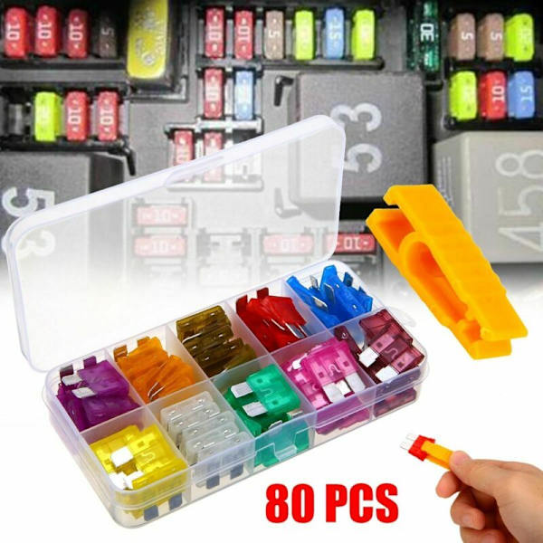 80 stk. Serie 12V 3A-40A Forskellige Sikringstrækker Kit og Standard Blade Bil