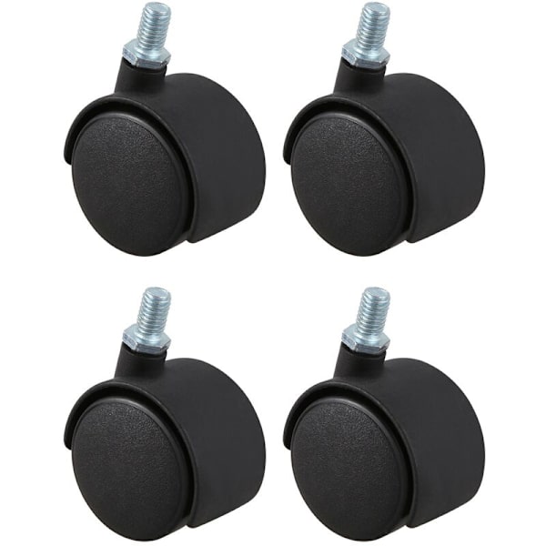 Muovista valmistettu pyörivä pyörä, 8 mm:n kierteinen varsi, 1,5 tuuman pyörän halkaisija, 4 kpl, musta