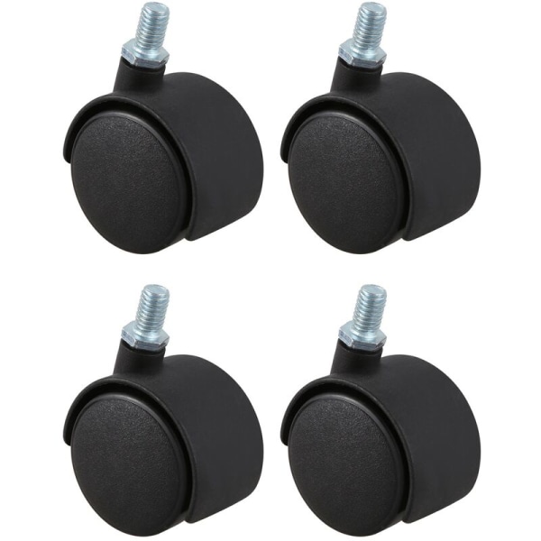 Plastik Svinghjul med 8 mm Gevindstænger, 1,5 tommer Hjuldiameter, 4 stk. Sort