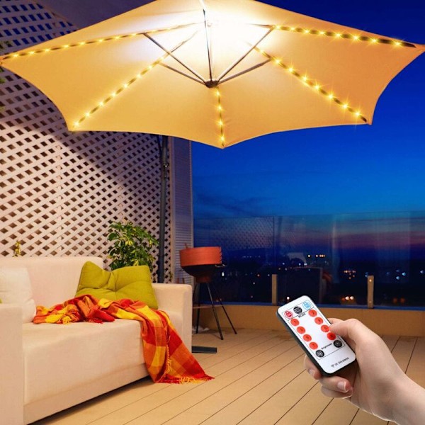 Patio Parasol Lys Udendørs Parasolstreng LED Lys Batteridrevet 104 LED Vandtætte Udendørs Lys med 8-Modes Fjernbetjening til Have U