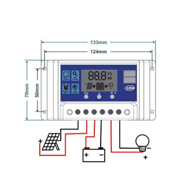 30A 12V/24V Intelligent Batteri Solcellepanel Laderegulator med 5V Dual USB Port LCD Display (30A)