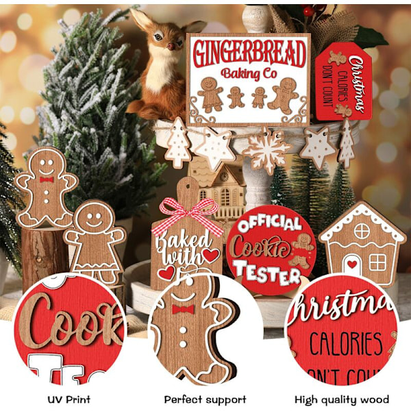 Julebakke Dekoration 12 Styk Julebord Dekorationer Ginger Man Træskilt Snemand Julemand til Julefest Hjem Køkken
