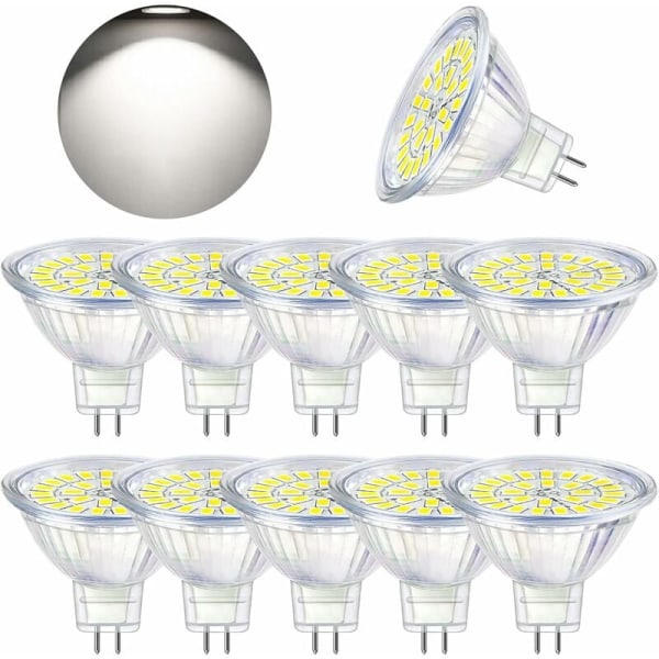 GU5.3 LED-pære, koldt hvidt 6000K, MR16 LED AC DC12V 3W svarende til 30W halogen, ikke-dæmpbar LED-spotpære, 10 stk. [Energiklasse F]