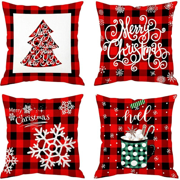 4X Juldag Dekoration Gott Nytt År Kuddfodral Kvadratisk Kuddfodral 18 x 18 Tum