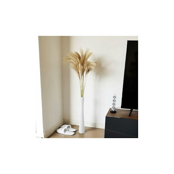 Smal Gulvvase - Højde: 50 cm - Keramik - Mat Hvid - Moderne Minimalistisk Design - Håndlavet - Til Grene, Tørrede Blomster eller Lange Stilkblomster.