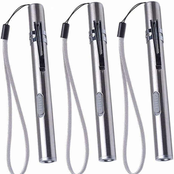 Pakke med 3 sygeplejerskepennelys Medicinsk pennelys USB genopladelig LED lommelygte rustfrit stål lommelygte til læger Studerende Læger