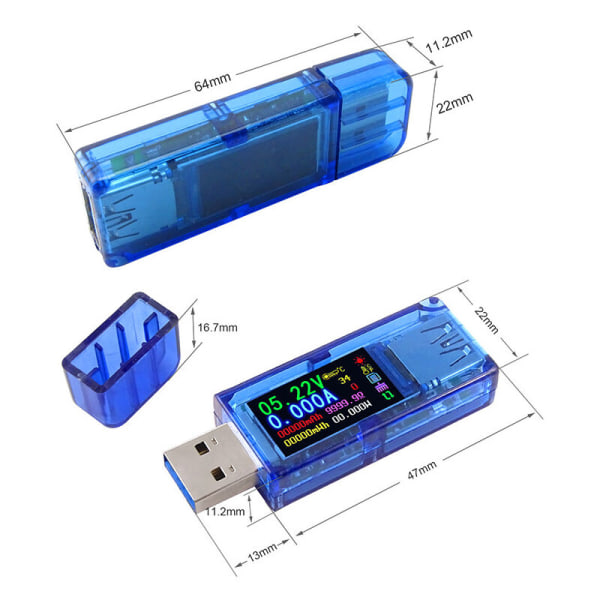 USB-tester, AT34 USB 3.0 fargeskjerm LCD voltmeter ammeter strømmåler multimeter USB-ladertester
