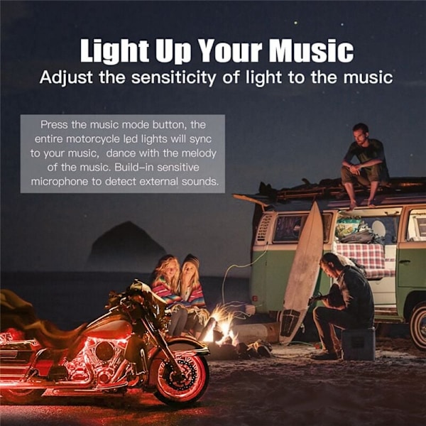 Motorsykkel LED Underglow Kit, Vanntett RGB Lysstriper, 12 stk