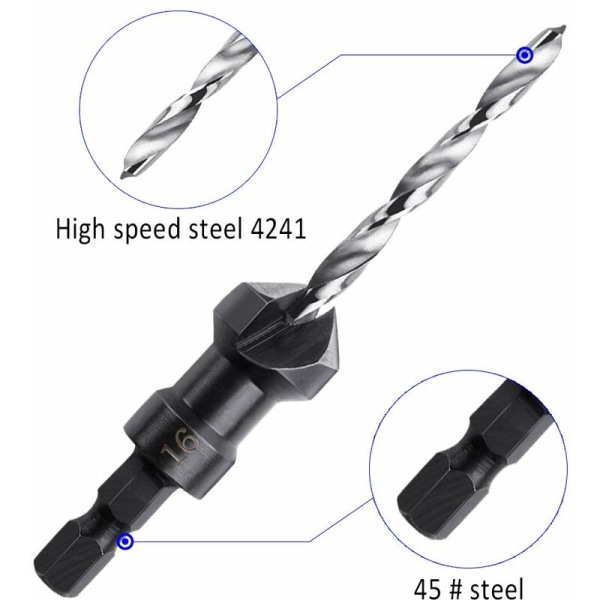 Valnødde Forsænkere, 4 Stykker Hexagonale Koniske Forsænker Bor med en Lille Nøgle, Konisk Træ Forsænker Egnet til Træ eller Plast Pa