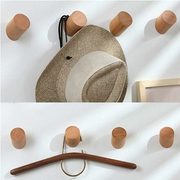 DENUOTOP Træ Knage 【5 Styk】 Naturlig Væghængt Tøj Sjal Hat og Opbevaringspose Hængere Soveværelse Dekoration Håndklæde, Diameter 30mm-DENUOTOP
