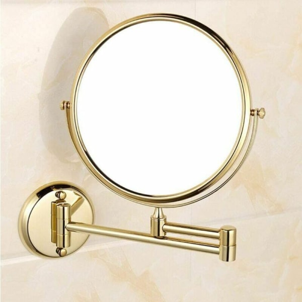 Väggmonterad sminkspegel 8 tums vridbar dubbelsidig utdragbar hopfällbar rakning badrum 5x förstoring guld