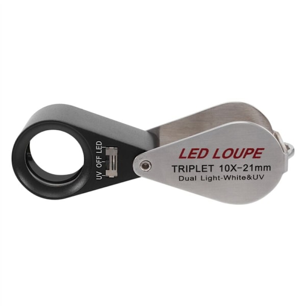10x forstørrelsesglas med tripletlinse og 6 LED UV-lys, 21 mm, til ædelstene, mønter, frimærker osv.