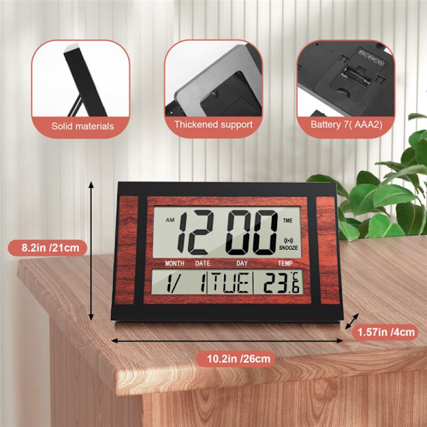 LCD Digital Väggklocka Stora Siffror Tid Temperatur Kalender Alarm Bordsklocka Modern Design Kontor Hem Svart