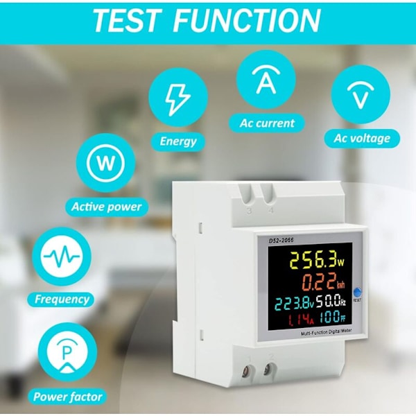 Enfasig Elektrisk Wattmätare, Digital Elmätare AC 40-300V 100A DIN-Skena Wattmätare KWh Voltmätare Amperemeter Multifunktionell Återställbar CT T