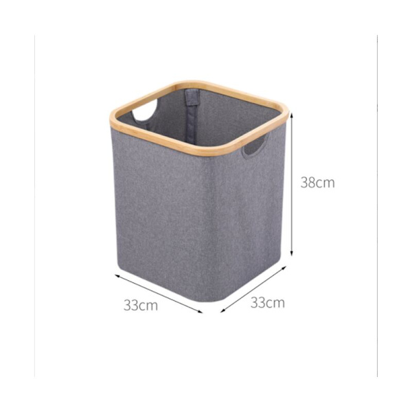 Foldbar oppbevaringskurv med bambusramme - Stoffoppbevaringsboks - Klesoppbevaring - Oppbevaring for garderobe, kjøkken, soverom, stue - 33 x 33 x 38 cm