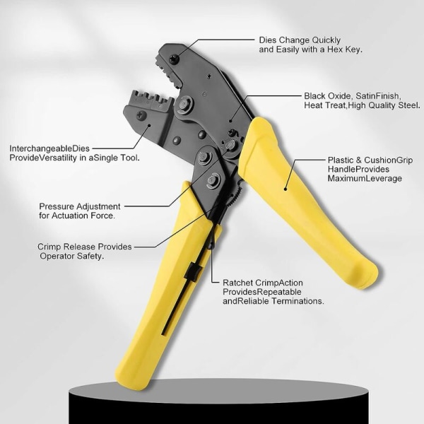 Kabelklemmertang, kabelklemmerverktøy med 5 utskiftbare kjever, skralletang for ledning, krympekontakter, nylon, uisolerte, term