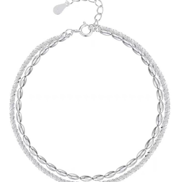 Korukotelo, s925 sterling hopea gypsophila rannekoru, kaksinkertainen, riisinjyvä, yksinkertainen, kimaltava, naisten rannekoru -