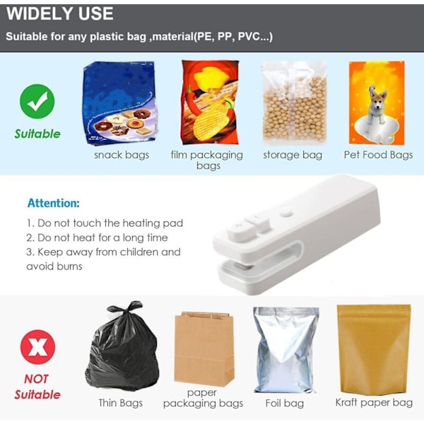 Mini Förslutningsmaskin USB Laddning Hushålls Snacks Plastförpackningsväska Värmeförsegling Liten Vit