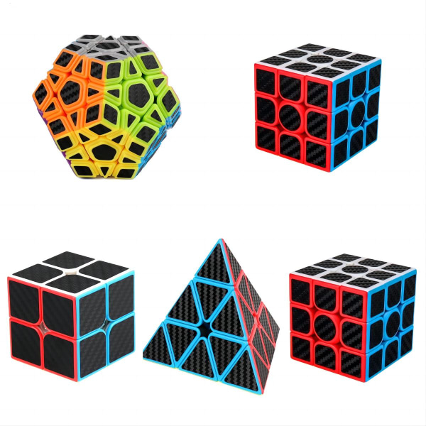 Kolfiber lutad pyramid 2, 3, 4 Rubiks kub och andra roliga pedagogiska leksaker Set 5 delar Ny design Rubiks kub