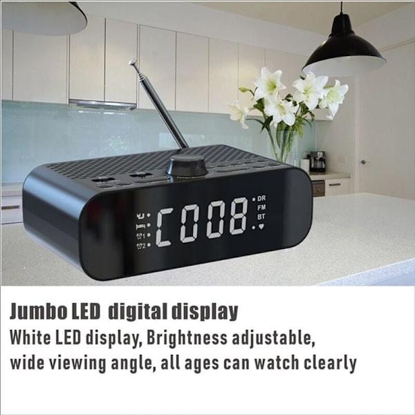 Digital väckarklocka DAB/FM-radio, stödjer Bluetooth-anslutning, med basmembran, högupplöst LED-display