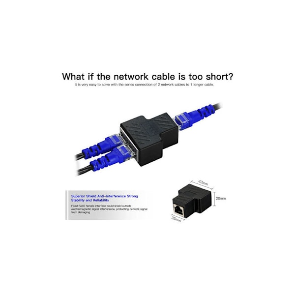RJ45-jakajaliittimet Adapteri 1-2 Ethernet-jakaja Kytkentä Kaksinkertainen pistorasia Liitäntä Modulaarinen liitin Yhdistä verkko LAN Internet Cat5 Cat