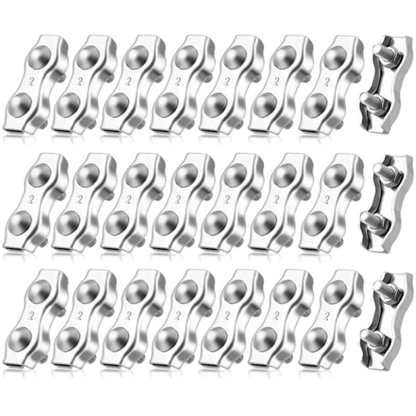 Pakke med 20 Duplex Klemmer M2 Kabelbindere Kabelbindere Kabelklemmer Duplex Clips til 2mm Stålwire Rigging