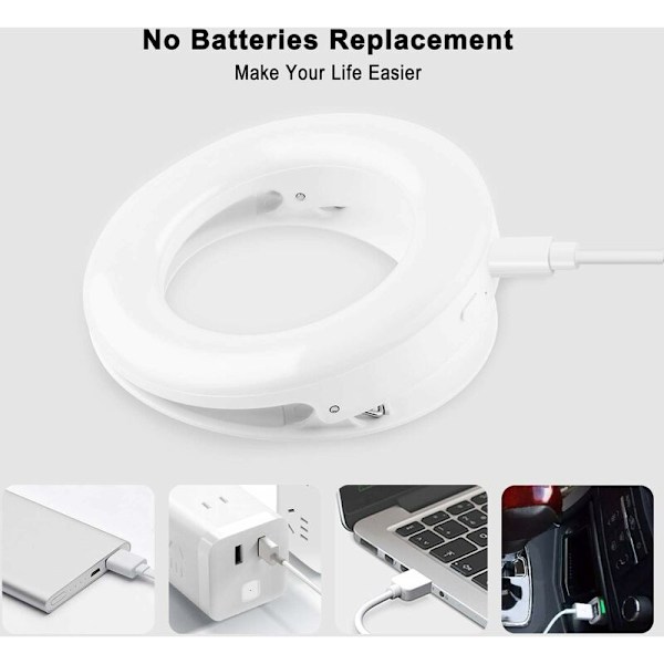 Selfie Lys, 40 LED Ringlys, Selfie Kamera Lys med 3 Justerbare Lysstyrker, USB Genopladelig Justerbar Ringlys til Alle Mobiltelefoner, Tab