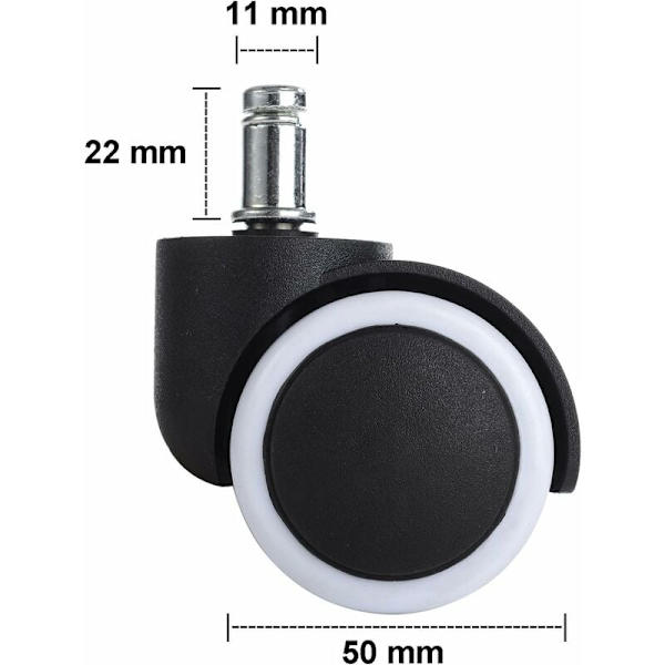 5 x Svingbare Stolebeskytter til Hårdt Gulv 11mm 10mm/50mm Hjul til Kontorstol Sort/Hvid HIASDFLS