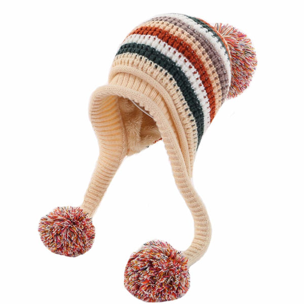 Damehuer Varm peruviansk hue strikket fleeceforet øreværn Pom Pom hat