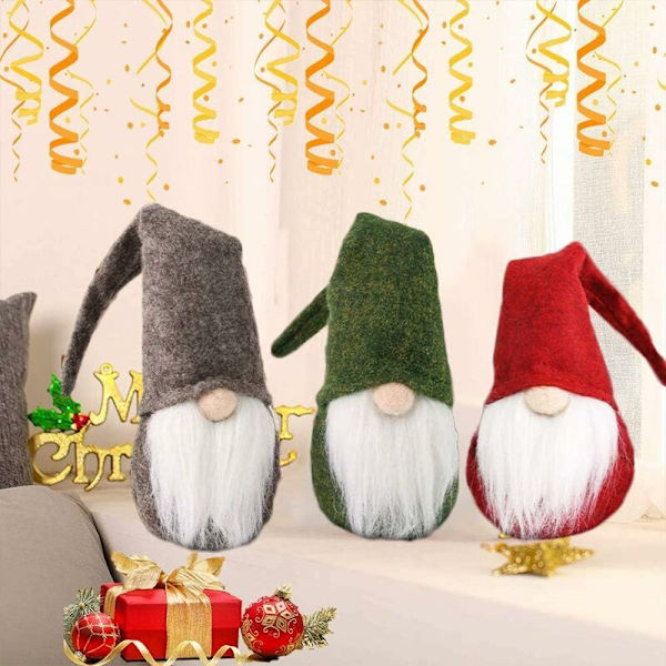 Jule Nisse Julepynt, 3 Håndlavede Juledukker uden Ansigt, Håndlavet til Julepynt og Bordpynt - Jul