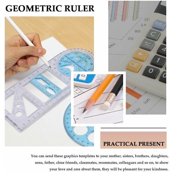 2 kpl Monitoiminen Geometrinen Viivoitin Muovi Ympyrän Piirtotyökalu Piirustusmallit Selkeät Grafiikkatyökalut