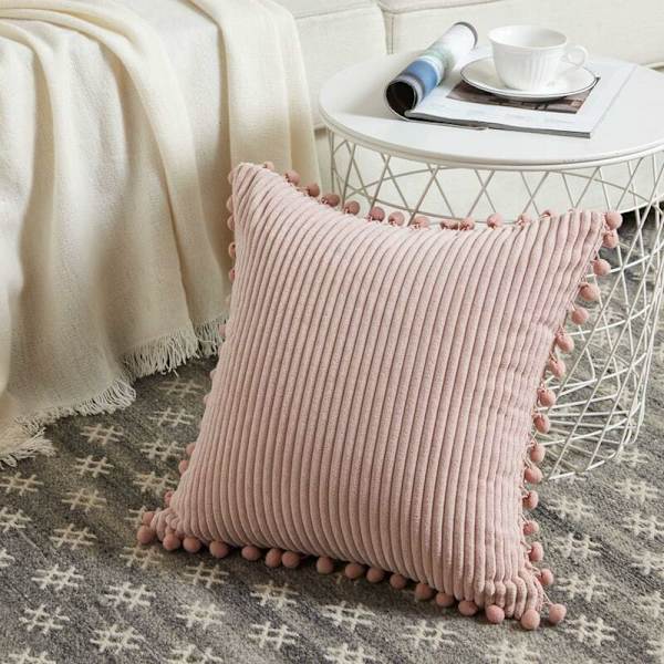 2-pack Dekorativa Ryggkuddar med Pompoms, Mjuka Sammetstyg Rektangulära Kuddfodral för Soffa, Säng, Bil, Vardagsrum