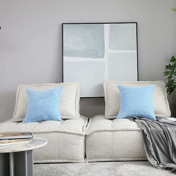 Ryggstödspåslakan 2-pack Dekorativa Randiga Corduroy Rektangulära Kuddfodral Avlånga Kuddfodral för Soffa - 16 x 16 tum Baby Blå