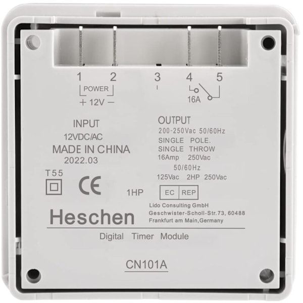CN101A SPST-brytare med programmerbar timer och LCD-digital display 12V DC 16A Vit med vattentät skydd