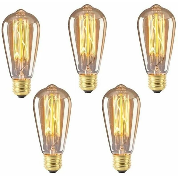E27 ST64 Pære 40W Varmt Hvid 2200K, AC 220V, Retro Glødepære, E27 Filament Vintage Lampe til Dekorativ Belysning, Pakke med 5 -
