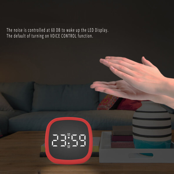 Vækkeur Silikon Tryk Konsol Ur Dæmpbar Kalender Stemmestyring Børnegaver (Rød)